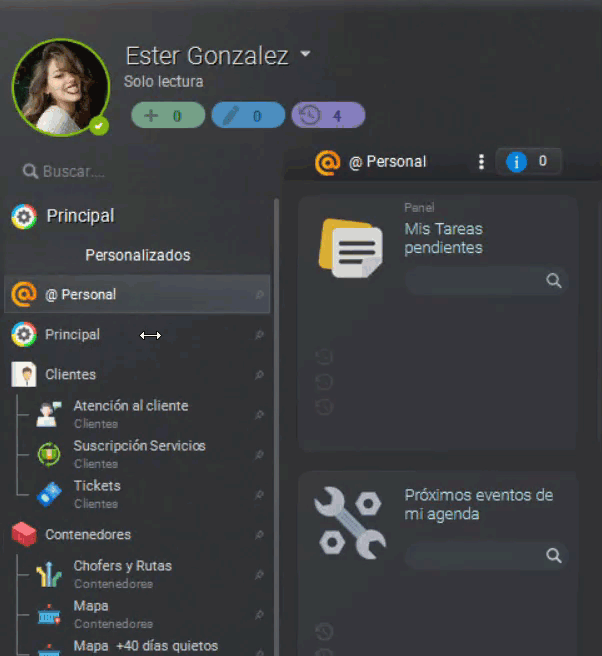 Acciones sobre paneles